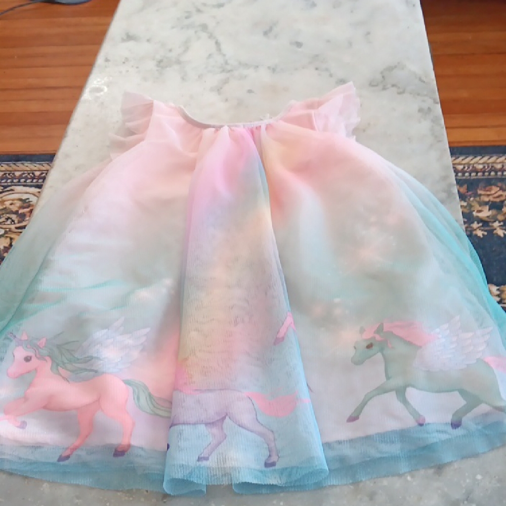 H & M Rainbow Unicorn Tulle Skirt - Pink and Aqua Dress